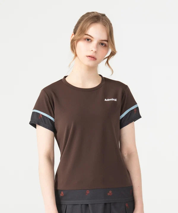 Admiral アドミラル テニスウェア レディース ブロッキングフラワーチェックTEE ATLA656